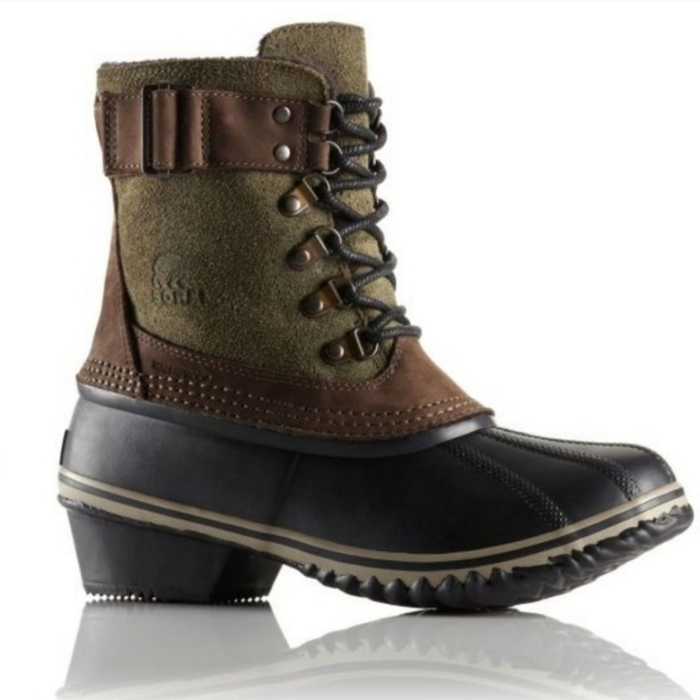 Sorel Fancy Lace II Suede Leather‎ Winter Snow Duck Boots Green Brown Woman's 9